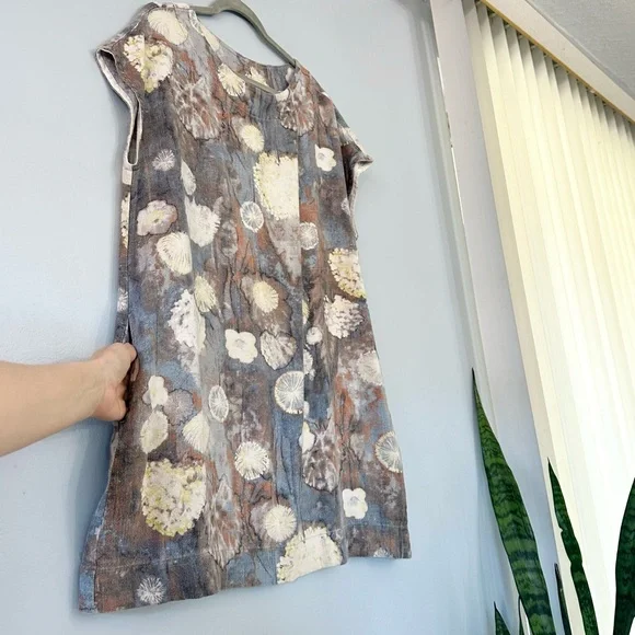 Brynn Walker Ansel Tunic Dress Burdock Blue Floral Linen Blend size S Lagenlook - Picture 5 of 16